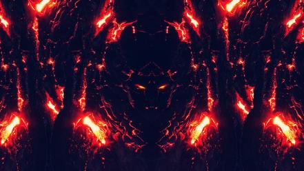 Blue red fire lava glow faces heat devils wallpaper