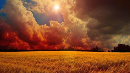 Clouds landscapes nature fields sunray wallpaper