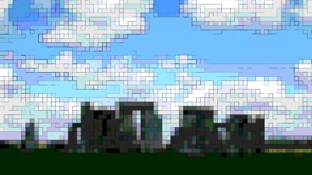 Clouds stonehenge pixelated wallpaper