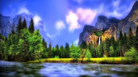 Forests landscapes mountains nature waterfalls wallpaper