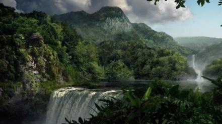 Landscapes jungle waterfalls wallpaper