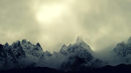 Mountains clouds landscapes nature snow gray wind gloomy wallpaper