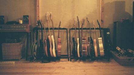 Music bass guitars acoustic instruments musical wallpaper