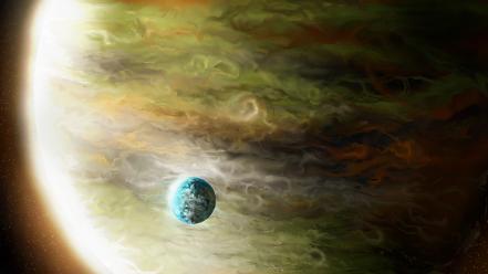 Outer space planets digital art wallpaper