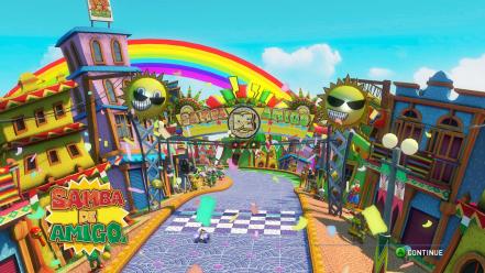 Sun stars houses buildings rainbows racing game wallpaper