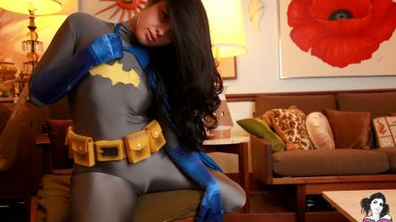 Brunettes women batman costume spandex radeo (suicidegirls) wallpaper