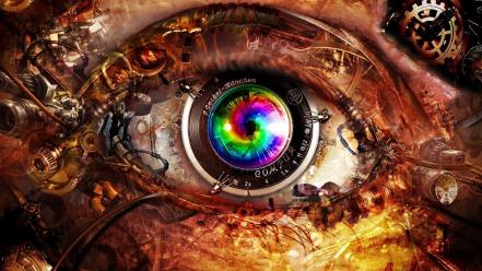 Close-up abstract eyes multicolor futuristic technology wallpaper