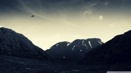 Mountains nature flying ufo wallpaper