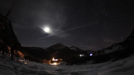 Mountains snow night stars wallpaper