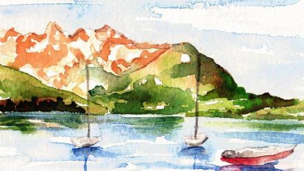 Artwork boats digital art paintings watercolor wallpaper