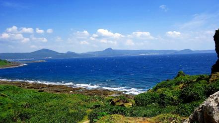 Beaches clouds grass landscapes nature wallpaper