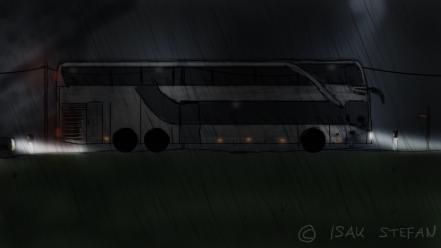 Bus busse double decker night rain wallpaper