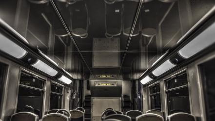 Cyberpunk lights reflections seats trains wallpaper