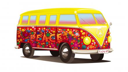 Hippie vehicles vector white background peace sign wallpaper