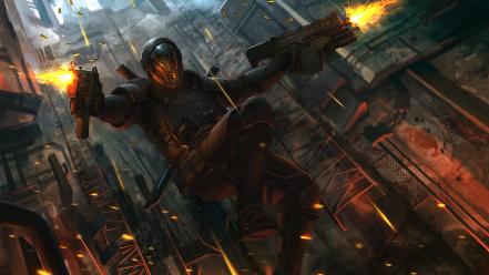 Soldiers guns paladin drawings sci-fi action wallpaper