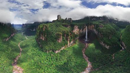 Clouds landscapes nature forests cliffs venezuela waterfalls wallpaper