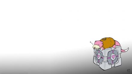 Games portal slowpoke companion cube chell sleeping wallpaper