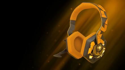 Headphones orange glowing 3d deus ex: human revolution wallpaper