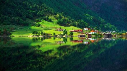 Mountain village reflection wallpaper