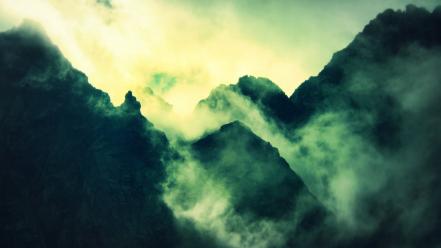 Mountains clouds landscapes nature fog mist wallpaper