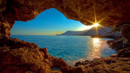 Sunrise landscapes nature caves sea wallpaper
