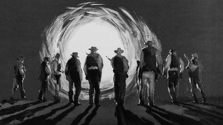 The wild bunch artwork cowboys grayscale wallpaper