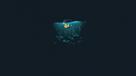 Bowl goldfish minimalistic ocean simple background wallpaper