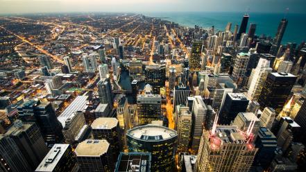 Urban usa skyscrapers hdr photography evening illinois wallpaper