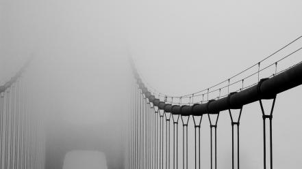 Architecture fog bridges grayscale wallpaper