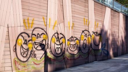Graffiti mural smiling spray paint wallpaper