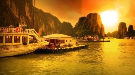 Ha long bay landscapes nature sunset wallpaper