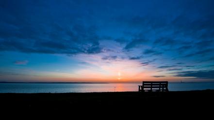 Landscapes dawn bench wallpaper