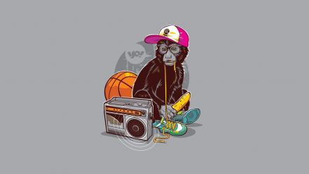 Minimalistic radio basketball bananas monkeys hats shoe laces wallpaper