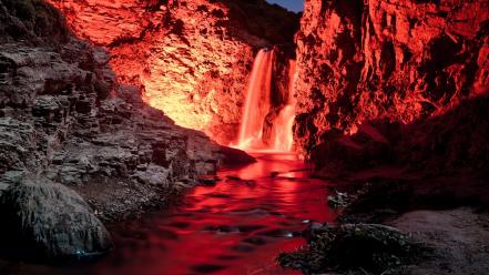 Mountains landscapes red waterfalls wallpaper