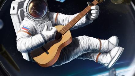 Outer space ships guitars artwork situations astronaut wallpaper