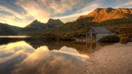 Sunset landscapes nature forests lagoon reflections cradle mountain wallpaper