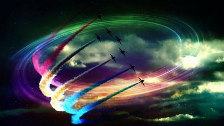 Aircraft aviation colors contrails flying wallpaper