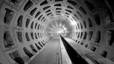 Architecture black and white concrete tunnels wallpaper