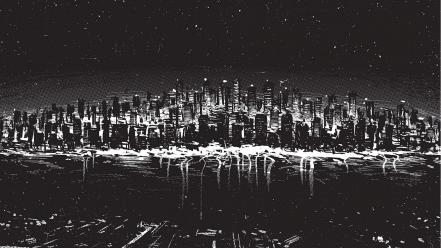 Black and white cityscapes digital art drawings wallpaper