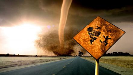 Clouds signs tornado street wallpaper