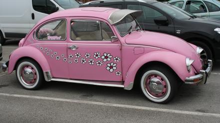 Flowers pink vintage cars bug volkswagen customized beetle wallpaper