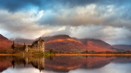 Landscapes nature dawn lakes kilchurn castle reflections wallpaper