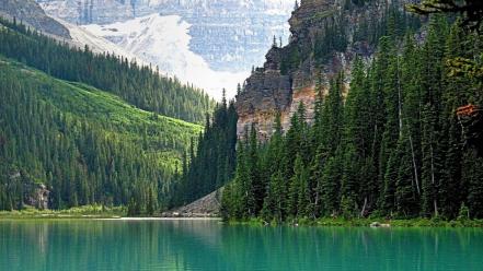 Mountains landscapes nature forests lakes emerald wallpaper