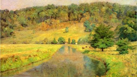 Paintings landscapes trees fields artwork theodore clement steele wallpaper