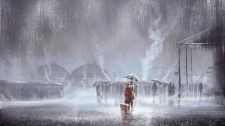 Stations sorrow embrace umbrellas suitcase jeff rowland wallpaper