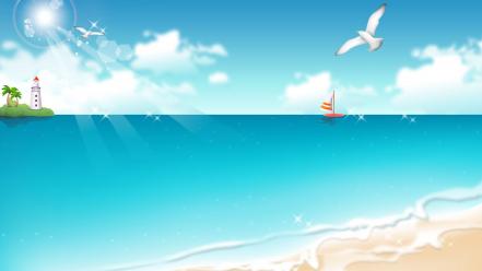 Tropical beach cartoon wallpaper