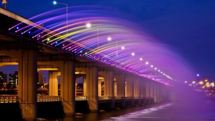 Bridges fountains malaysia nightlights nighttime rivers wallpaper