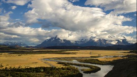 Chile patagonia blue clouds grass wallpaper