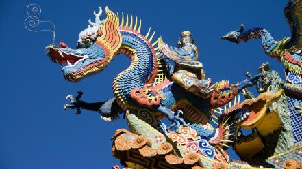 China carving digital art dragons phoenix wallpaper