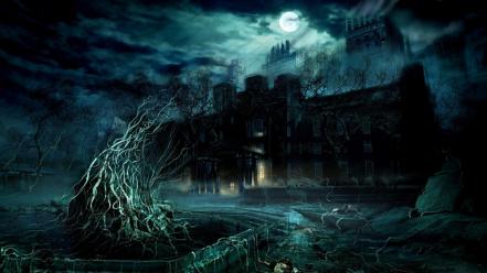 Dark darkness digital art haunted house horror wallpaper